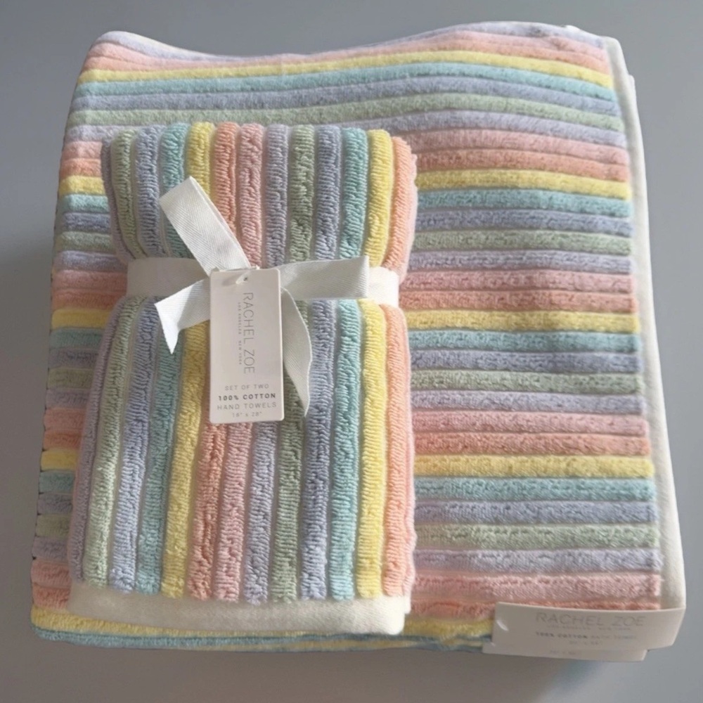 4 Rachel Zoe Pastel Striped Towels  2 Bath 2 Hand Towels Set of 4 New